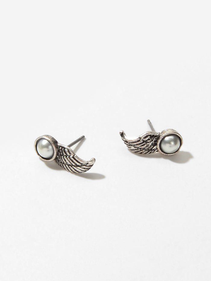 

Wing Faux Pearl Stud Earrings, Silver