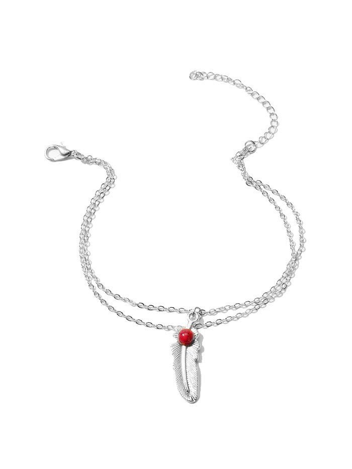 

Feather Shape Pendant Layers Anklet, Silver