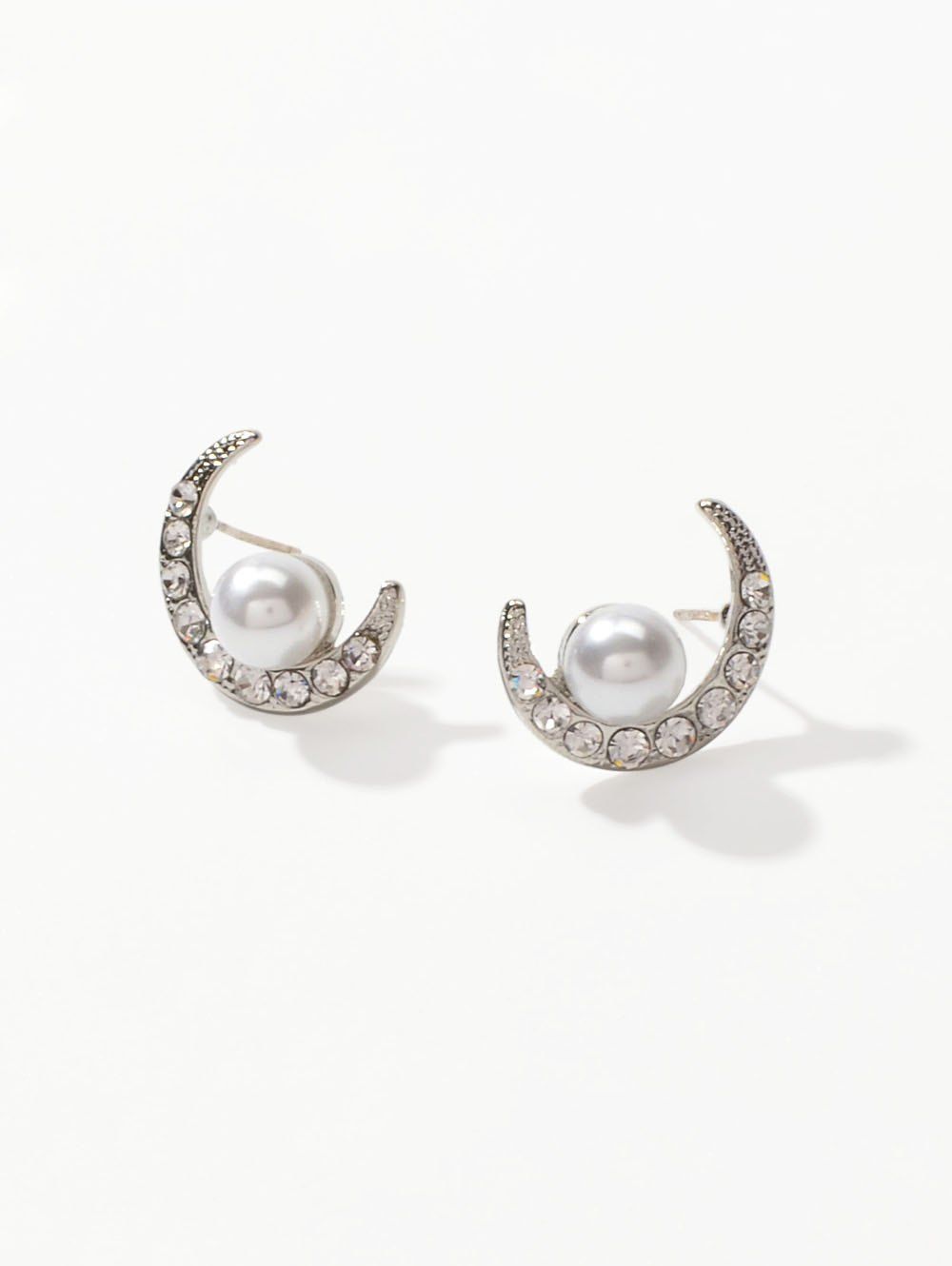 

Rhinestone Pearl Earrings, Silver