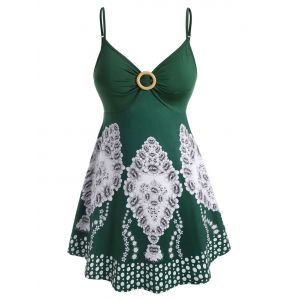 

Ruched Floral O Ring Plus Size Cami Top, Shamrock green