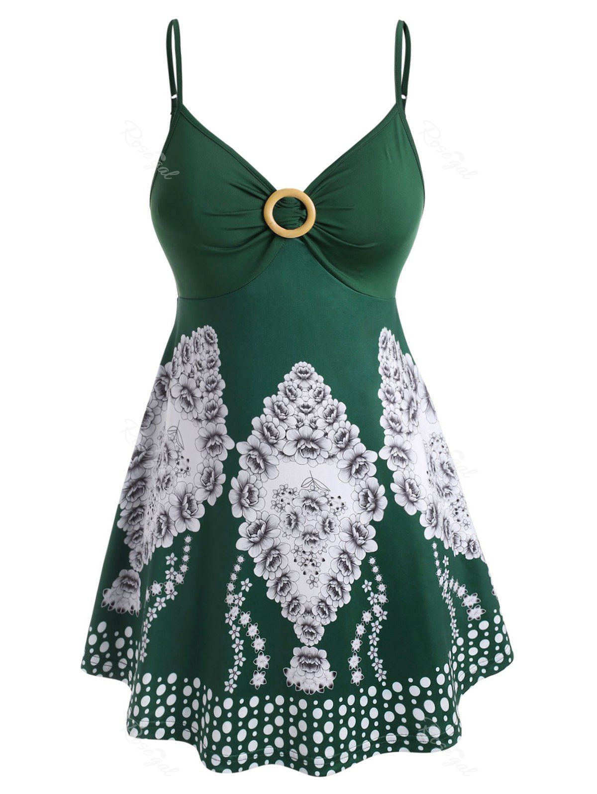 

Ruched Floral O Ring Plus Size Cami Top, Shamrock green