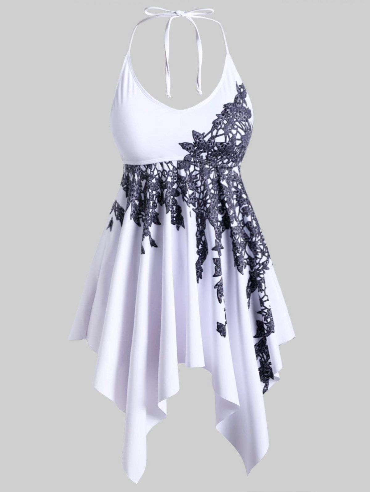 

Halter Printed Handkerchief Plus Size Tankini Swimsuit, White