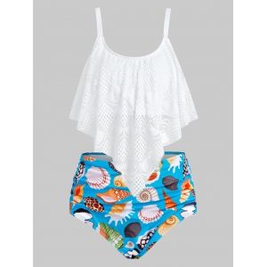 

Plus Size Sea Creature Lace Overlay Tankini Swimwear, White