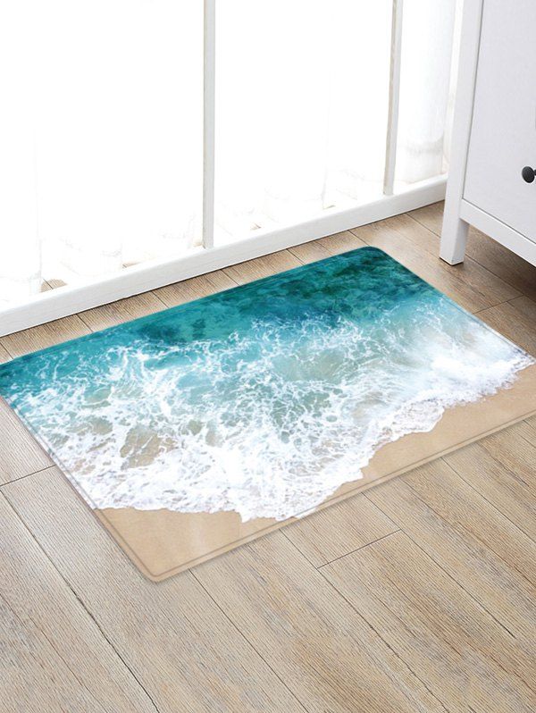 [37% OFF] Beach Waves Pattern Floor Rug | Rosegal