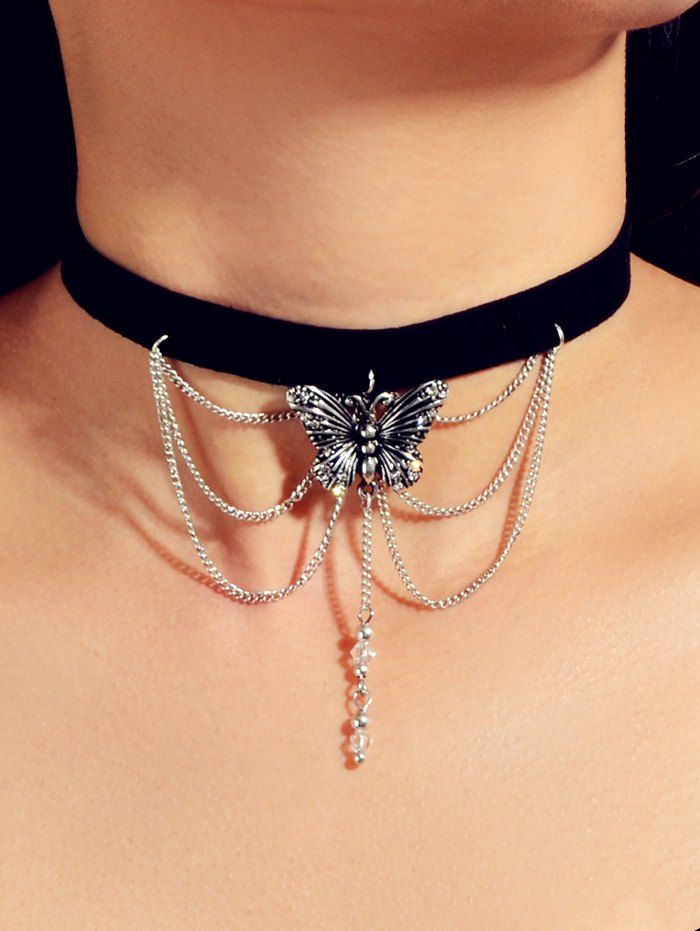 

Butterfly Chain Suede Choker Necklace, Black