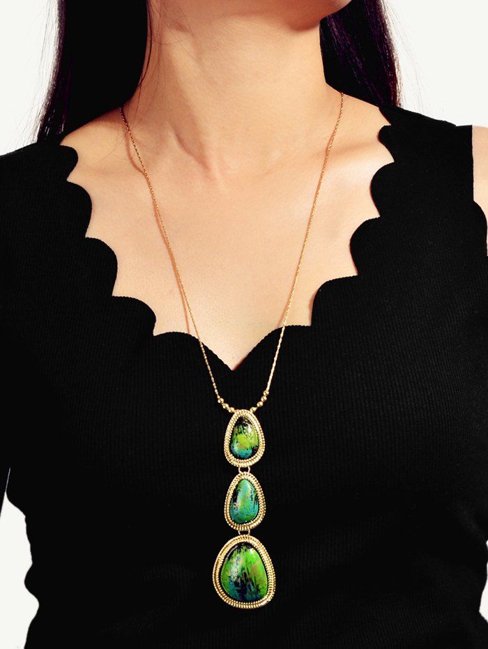 

Water Drop Faux Stone Necklace, Deep green