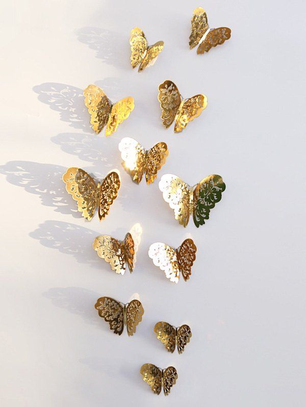

12 Pcs Hollow Butterfly 3D Wall Art Stickers, Gold