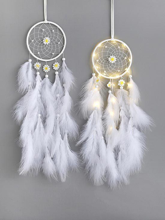 

Home Decoration Daisy Shape Feather Dream Catcher, White