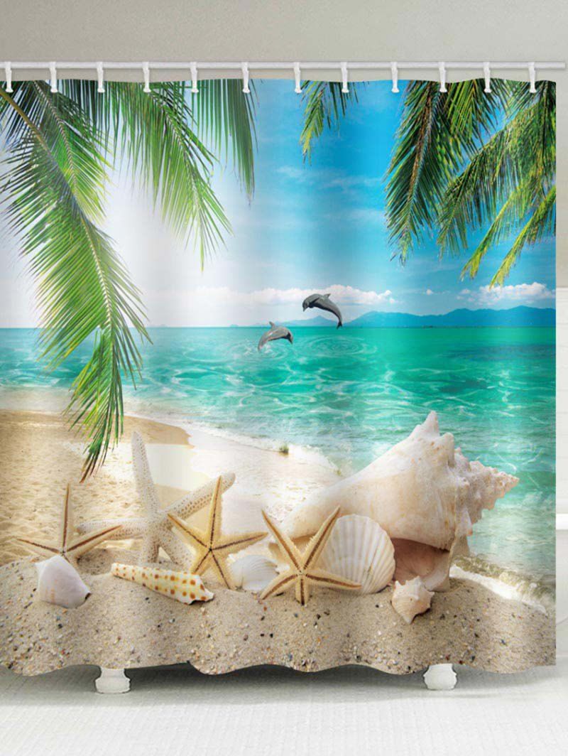 

Beach Conch Printing Waterproof Shower Curtain, Medium turquoise
