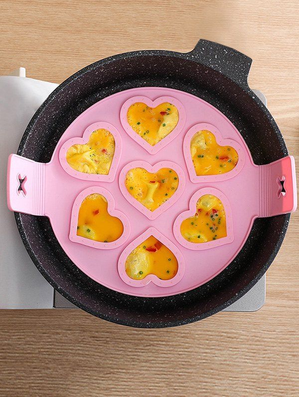 

7 Holes Heart-shaped Silicone Egg Baking Mould, Pink