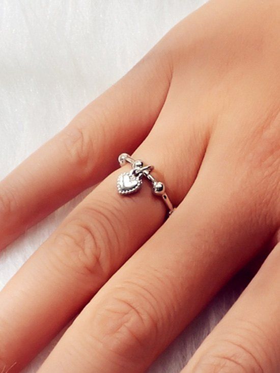 

Carved Heart Shape Pendant Ring, Silver