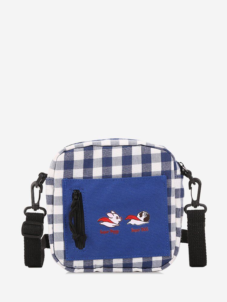 

Canvas Hit Color Plaid Leisure Crossbody Bag, Blueberry blue