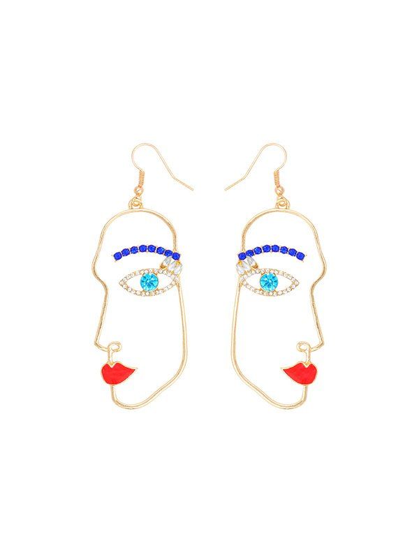 

Beauty Face Rhinestone Hook Earrings, Gold