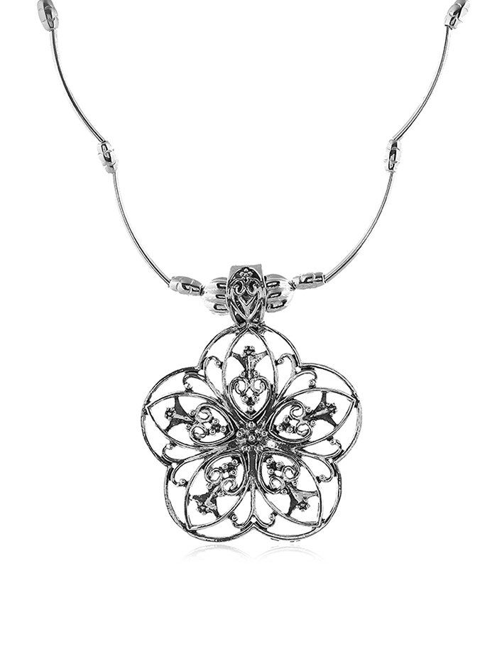 

Retro Hollow Out Flower Necklace, Silver