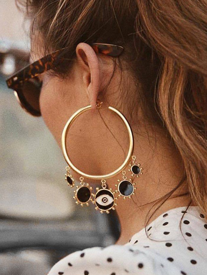 

Eye Pattern C-shape Stud Earrings, Gold