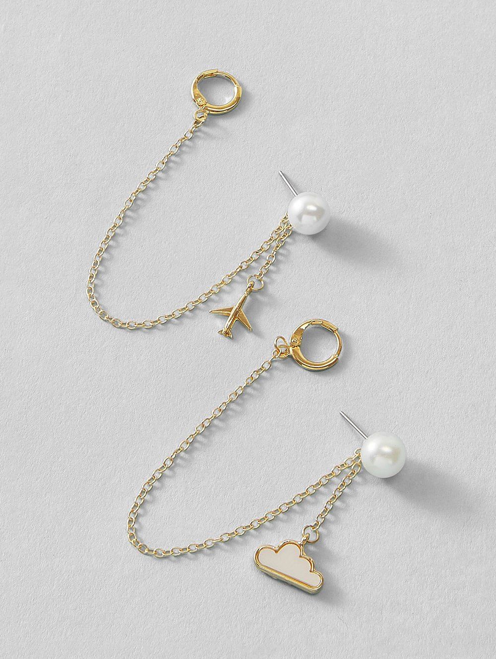 

Plane Cloud Faux Pearl Chain String Earrings, Gold
