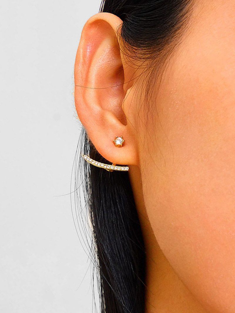 

Rhinestone Bar Jacket Earrings, Gold
