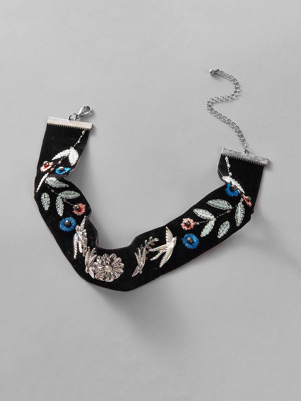 

Ethnic Floral Bird Choker Necklace, Black