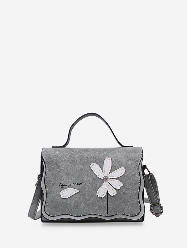 

Flower Stitching PU Leather Cross Body Bag, Battleship gray