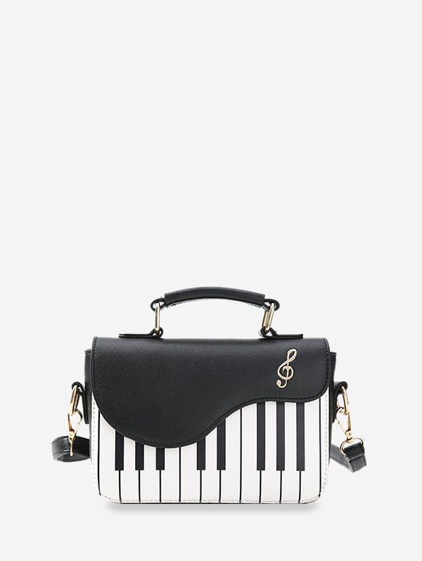 

Piano Pattern Cover Rectangle Crossbody Bag, Black
