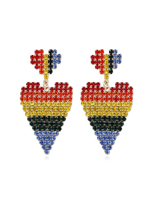 

Rainbow Color Rhinestone Heart Shape Earrings, Multi-a