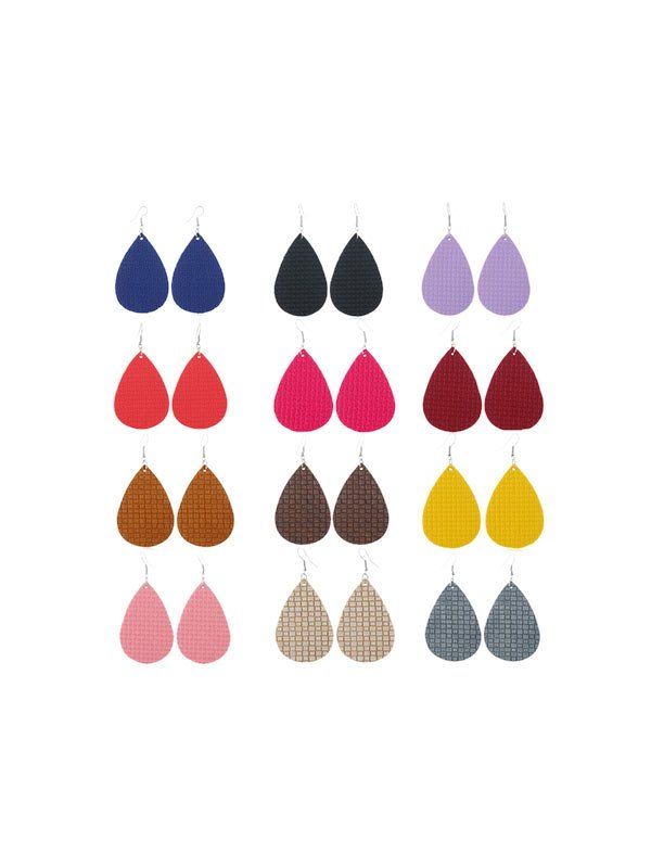 

Faux Leather Water Drop Earrings Set, Multi
