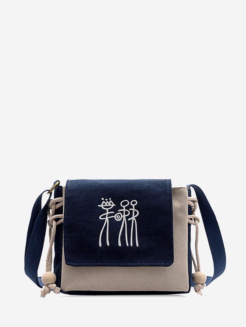 

Hemp Rope Decorate Abstract Print Canvas Crossbody Bag, Dark slate blue