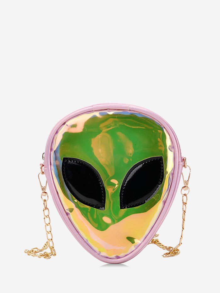 

Alien Shape Hologram Chain Crossbody Bag, Pig pink