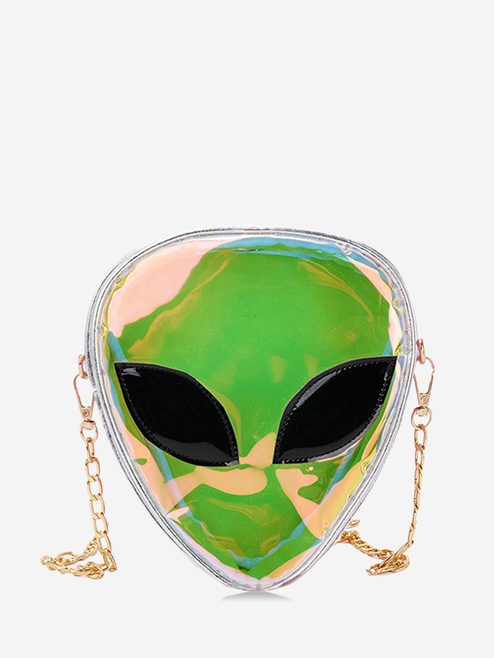 

Alien Shape Hologram Chain Crossbody Bag, Silver