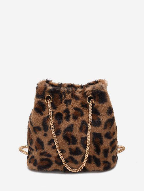 

Leopard Pattern Faux Fur Chain Crossbody Bag, Sepia