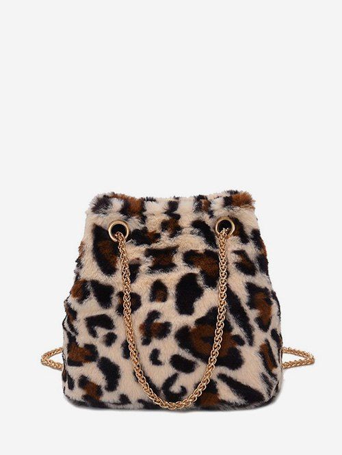 

Leopard Pattern Faux Fur Chain Crossbody Bag, Apricot