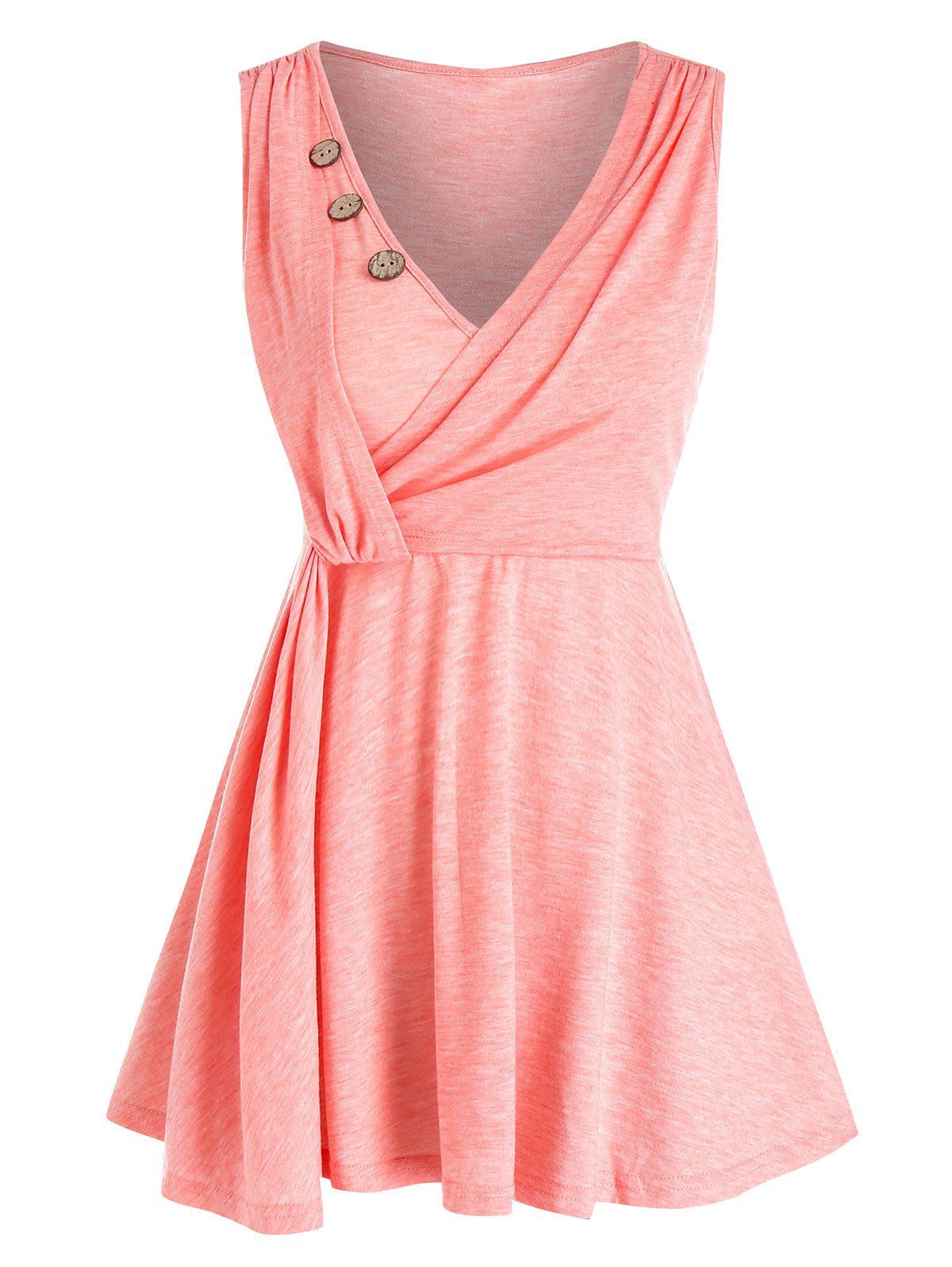 

Button A Line Wrap Tunic Tank Top, Light pink