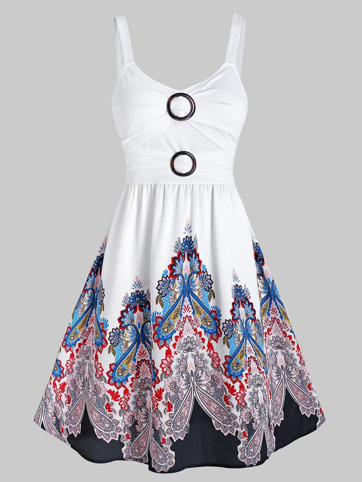 

O-ring Straps Floral Print Dress, White