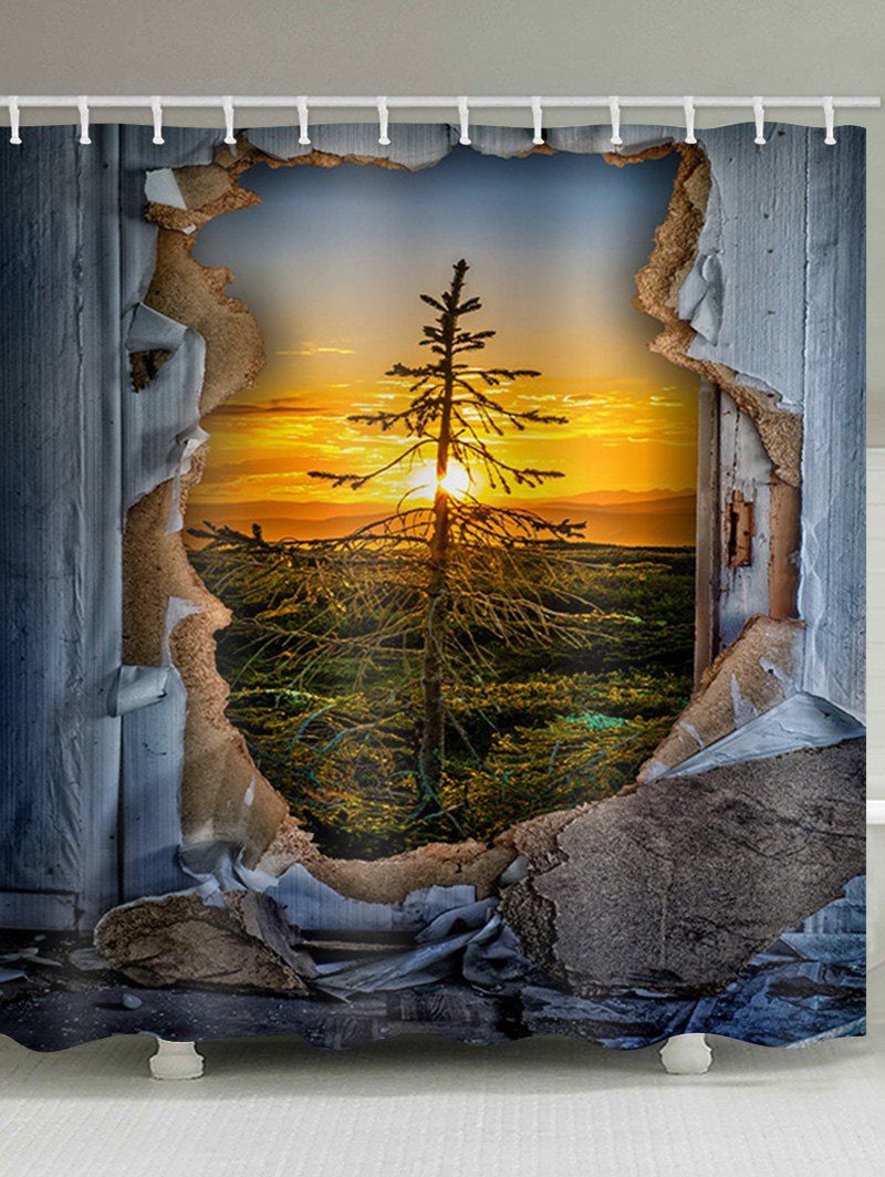

Broken Wall Sunshine Print Waterproof Bathroom Shower Curtain, Multi