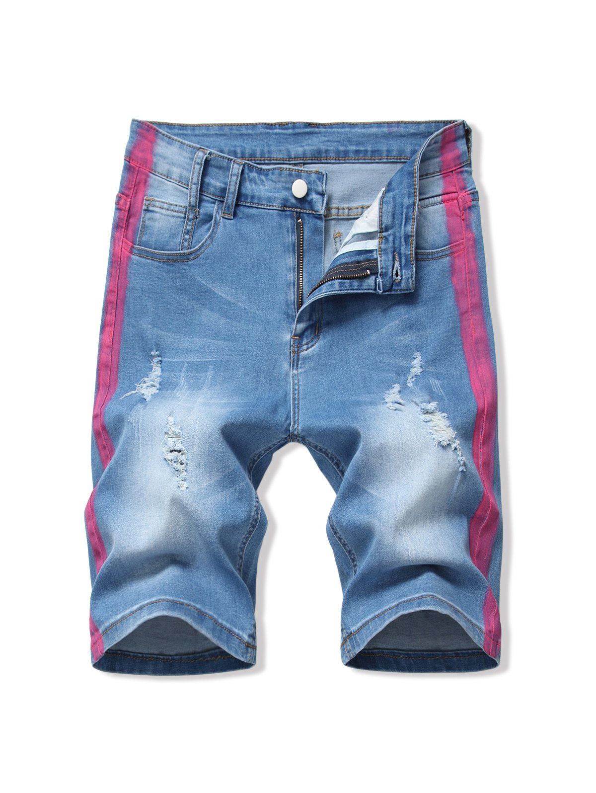 

Ripped Contrast Paint Denim Shorts, Hot pink