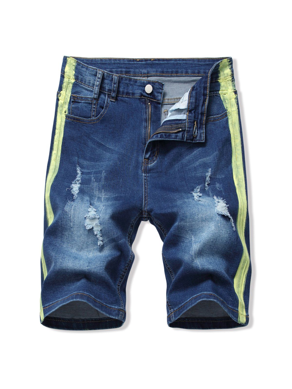 

Ripped Contrast Paint Denim Shorts, Tea green