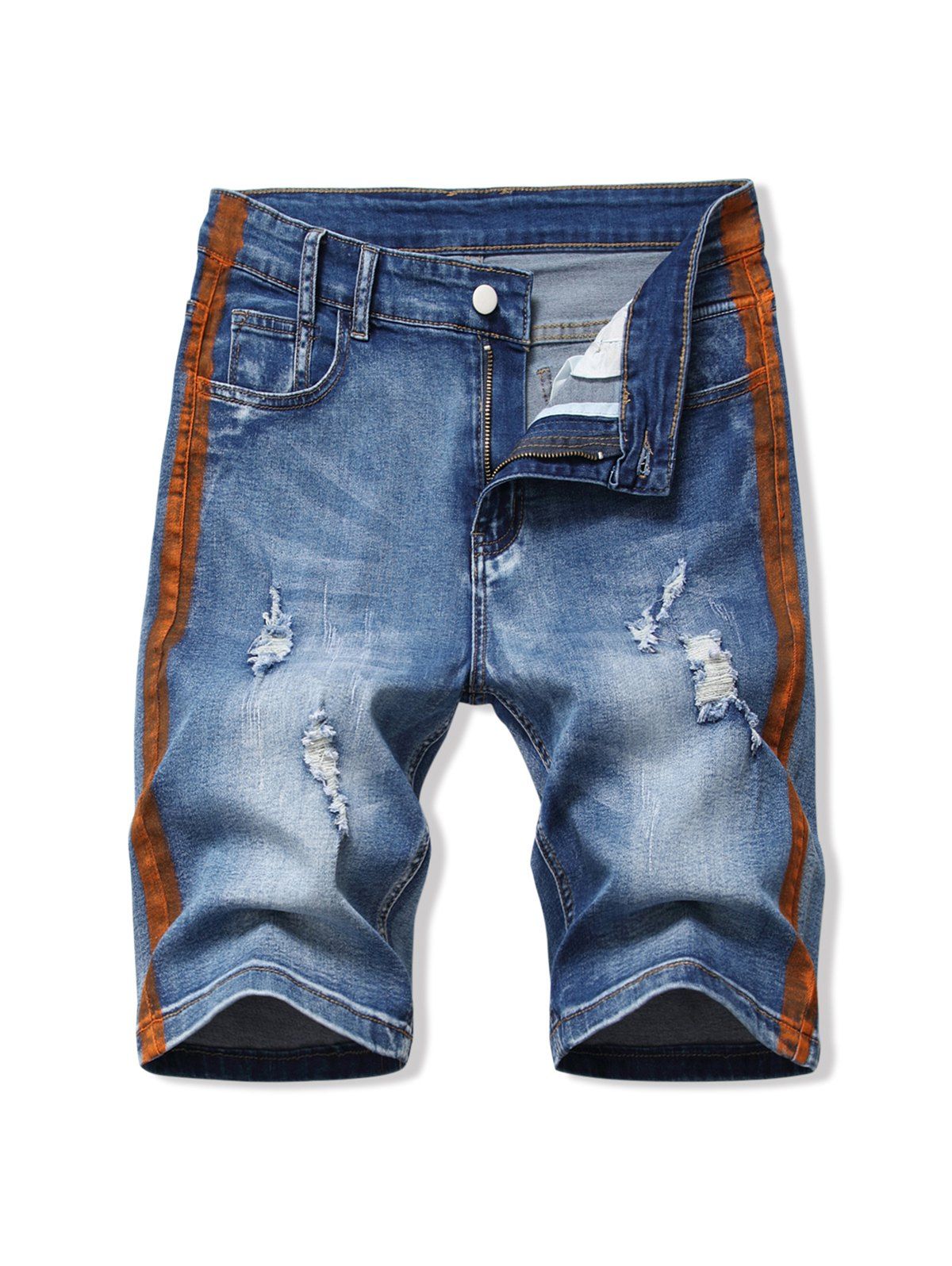 knee length ripped denim shorts