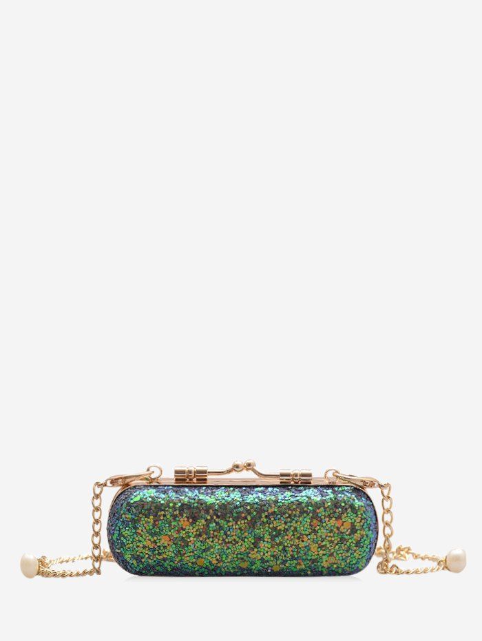 

Glitter Chain Lipstick Crossbody Minaudiere Bag, Sea turtle green