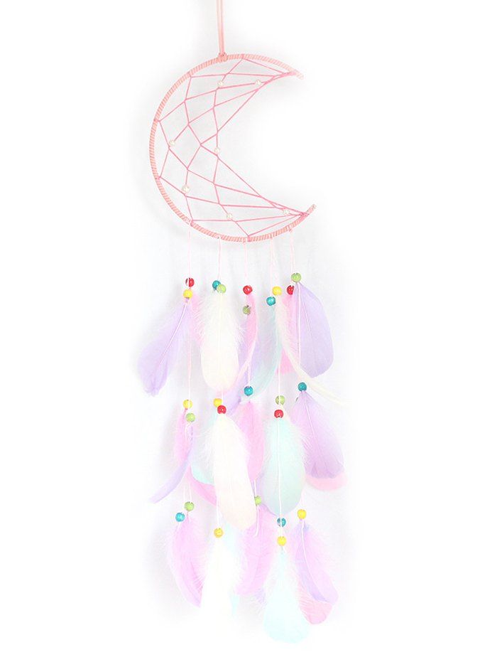 

Moon Shape Faux Pearl Feather Dream Catcher, Pig pink