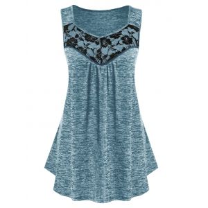 

Plus Size Lace Panel Marled Tank Top, Blue gray