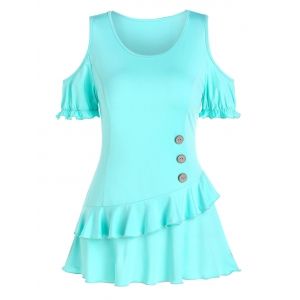 

Cold Shoulder Ruffled T Shirt, Light slate