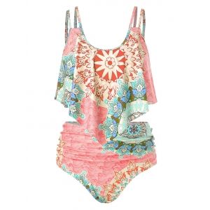 

Plus Size Print Cami Tankini Swimsuit, Light pink