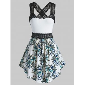 

Plus Size Crisscross Floral Print Tank Top, White