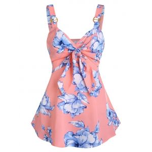 

Floral Print Front Tie Tank Top, Pink