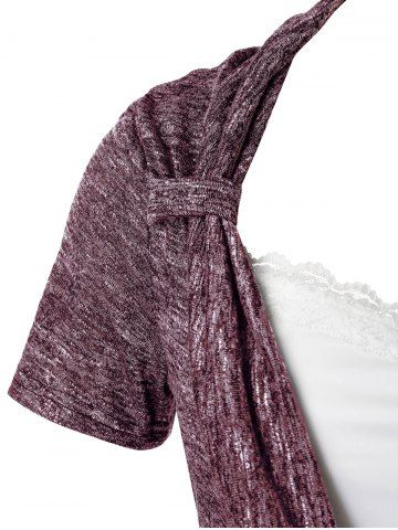 

Plus Size Cowl Front Marled Lace Embellished T Shirt, Red wine