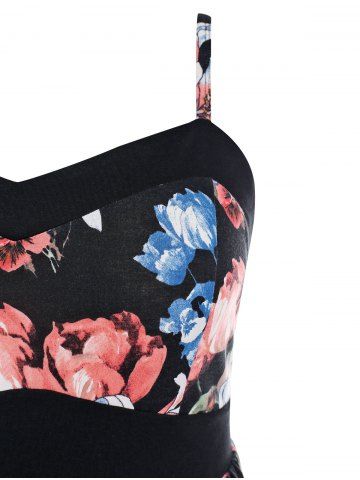 

Plus Size Sweetheart Neck Floral Print Tank Top, Black
