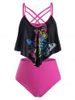 Plus Size Butterfly Print Crisscross Tankini Swimwear -  