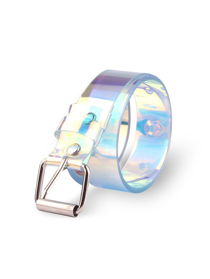 

Square Buckle Transparent Hologram Belt, Silver