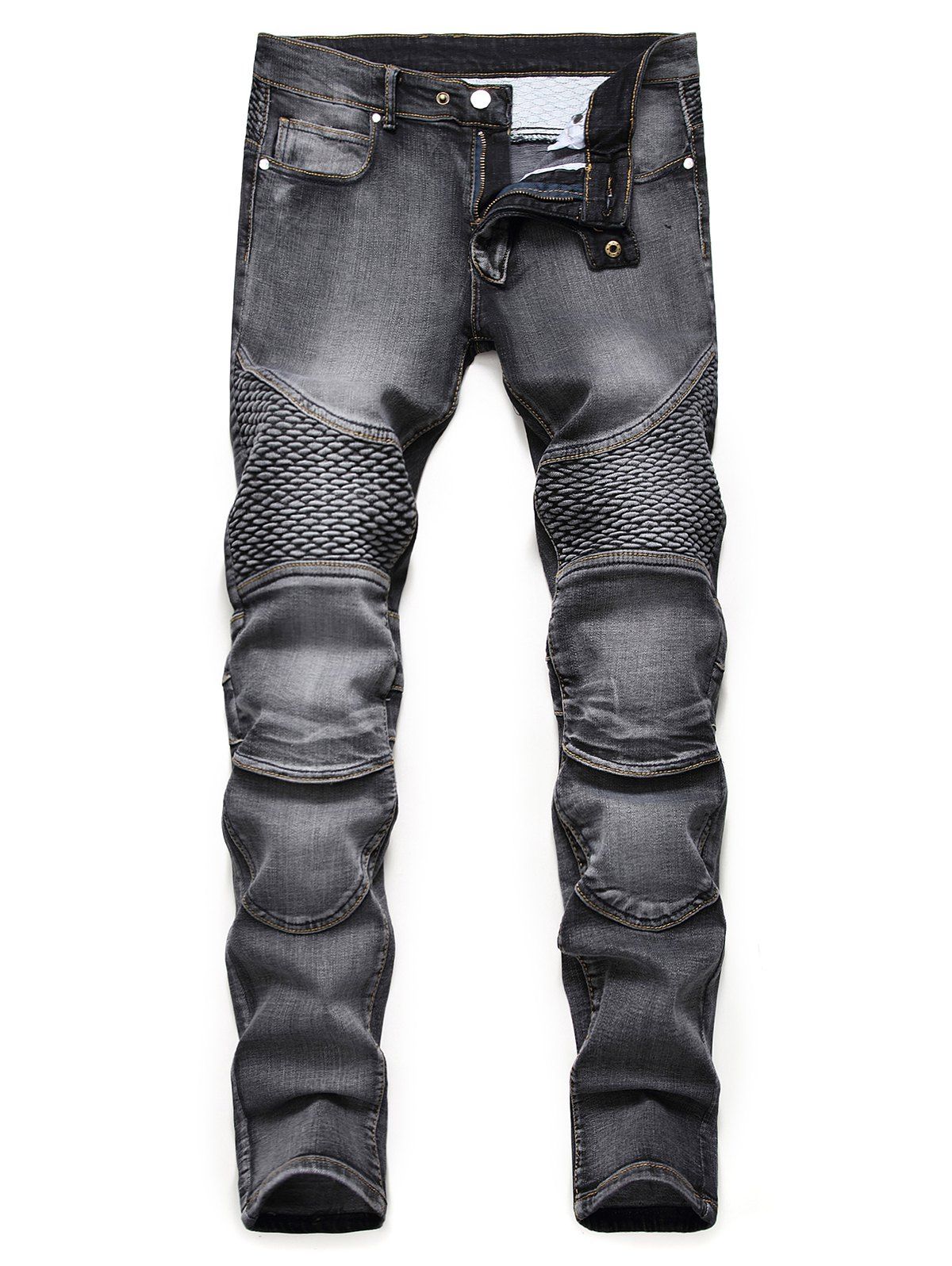 

Light Wash Multi Pockets Tapered Jeans, Dark gray