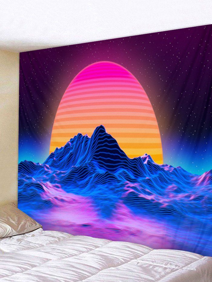 

Moon Ocean Wave Print Tapestry Wall Hanging Art Decoration, Ocean blue